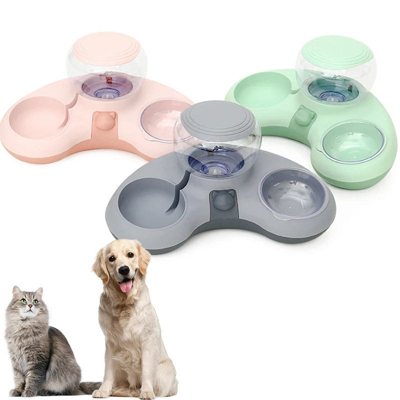 

Новая миска для домашних животных, кошка, двойная Питьевая Автоматическая зеркальная миска для еды с водяным фонтаном, поднятые миски для кошек
