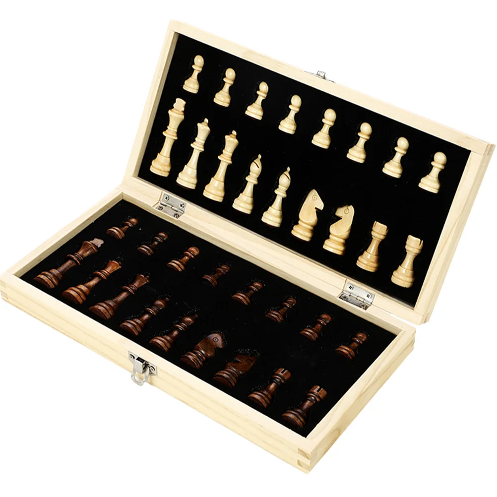 

Wooden Chess Kids Educational Folding Chessboard Toy Checkers International