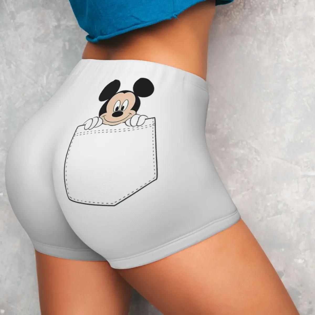 Быстросохнущие шорты для йоги с карманами и Микки Маусом женские байкерские