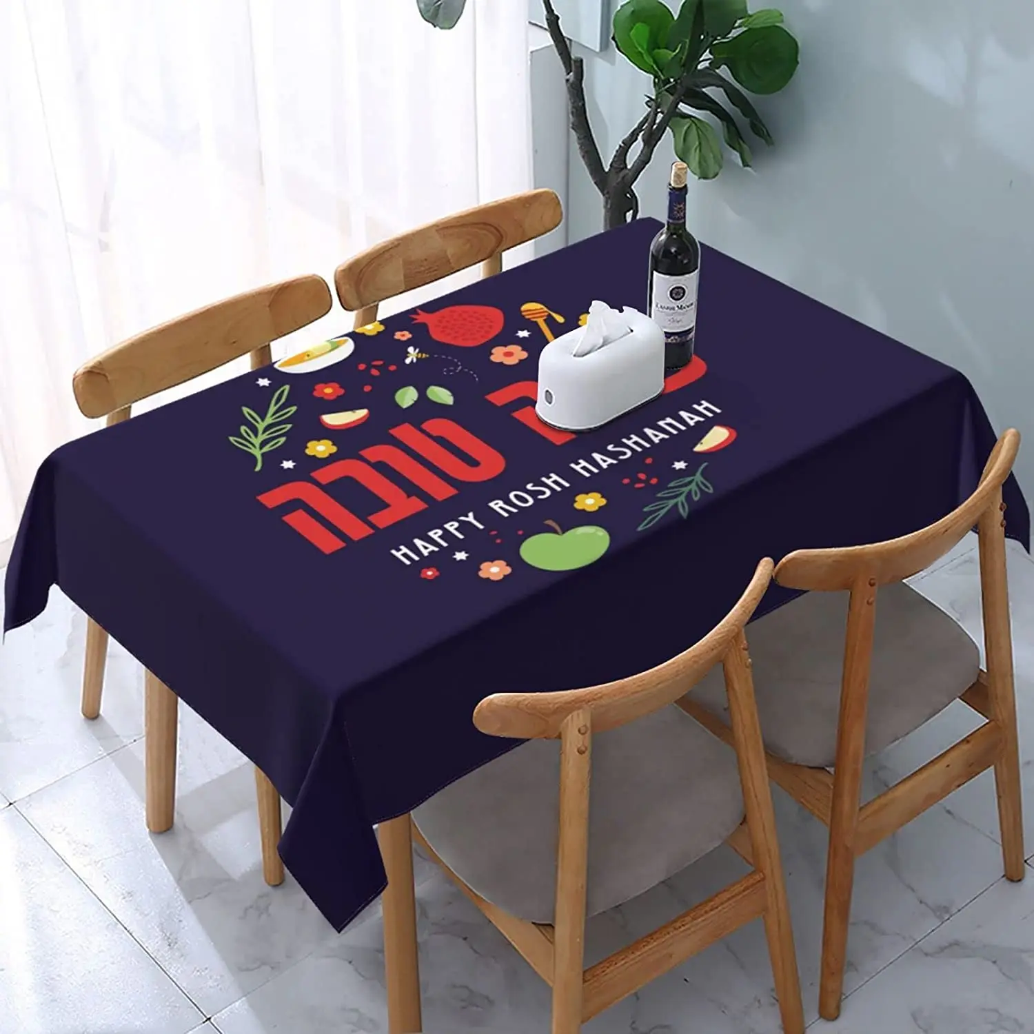 

Shana Tova Rectangle Tablecloth Holiday Party Decorations Rosh Hashanah Waterproof Tablecloth Kitchen Dining Table Decor