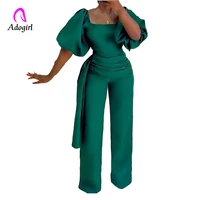 elegant women short sleeve rompers solid square straight pants jumpsuits 2022 summer office lady workout activewear plus size