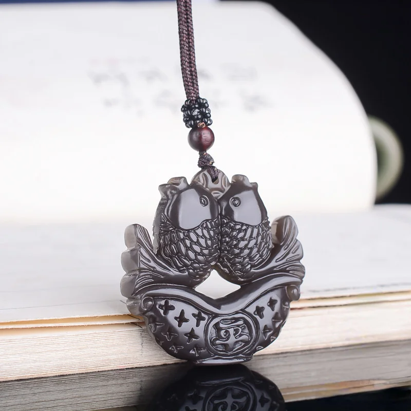 

Natural Color Jade Carp Pendant Necklace Fashion Jewelry Double-sided Hollow Carved Charm Amulet Accessories Gifts for Women Men