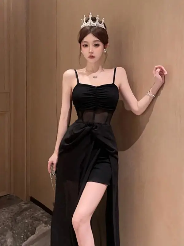 Южная Корея Шикарное французское платье Hepburn Sle Черное облегающее талию на