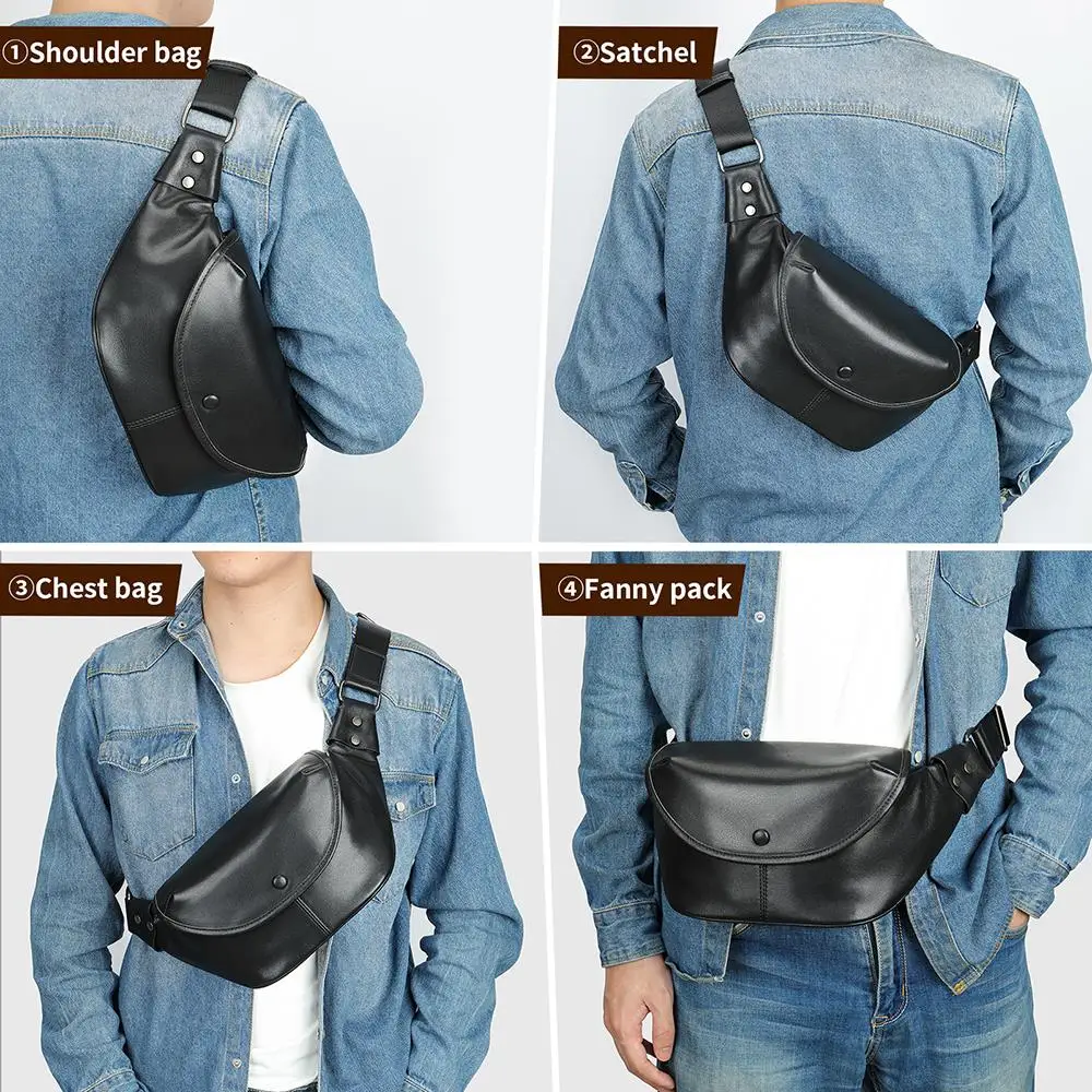New 100% Genuine Leather Waist Bag For Men Belt Bag Fanny Pack Male Waist Pack Travel Leather Men's Waist Bag For Phone New 9147