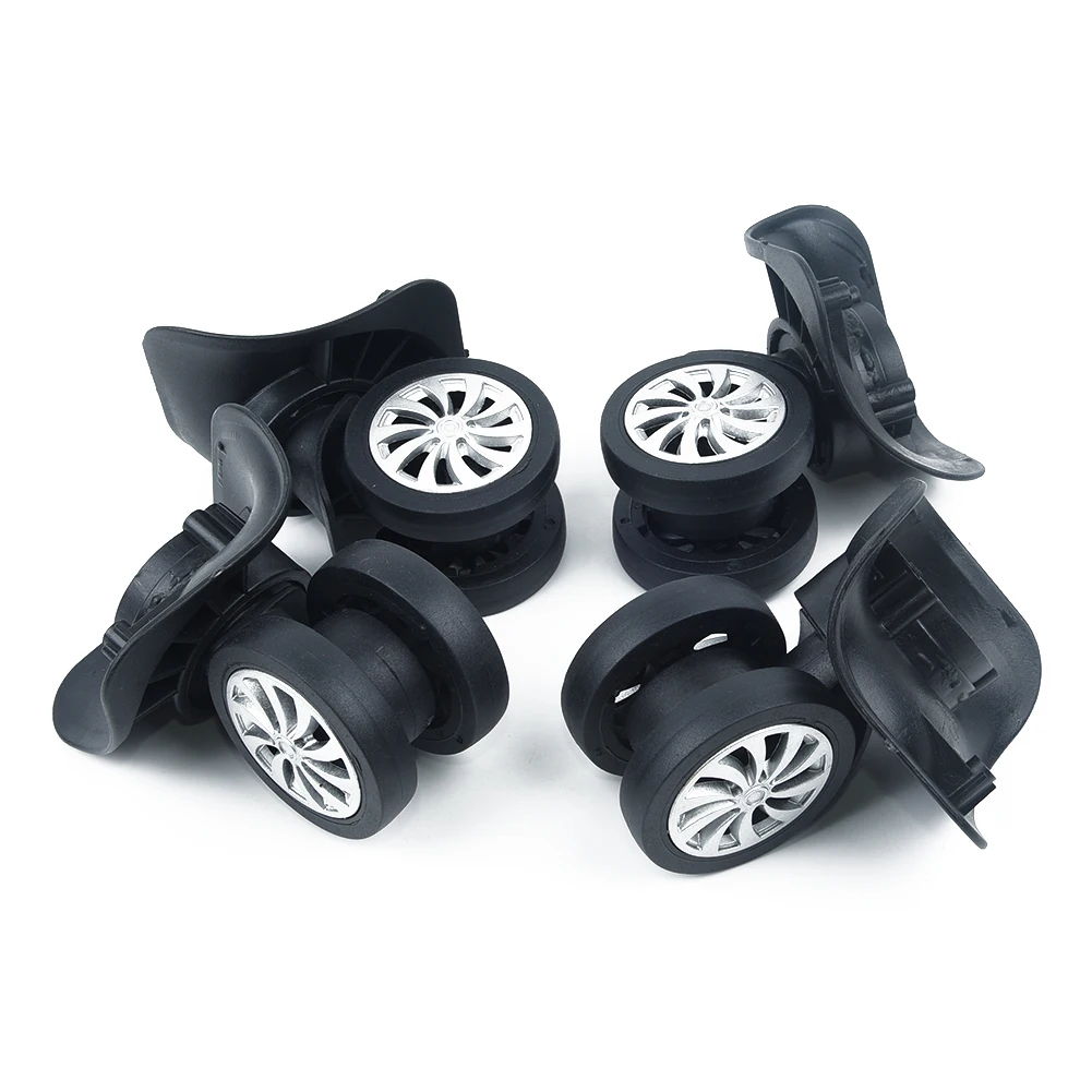

4pcs Dual Roller Wheels Universal Swivel Casters Replacement Luggage Suitcase Wheels Swivel Universal Wheel Black 10.2*6.5cm