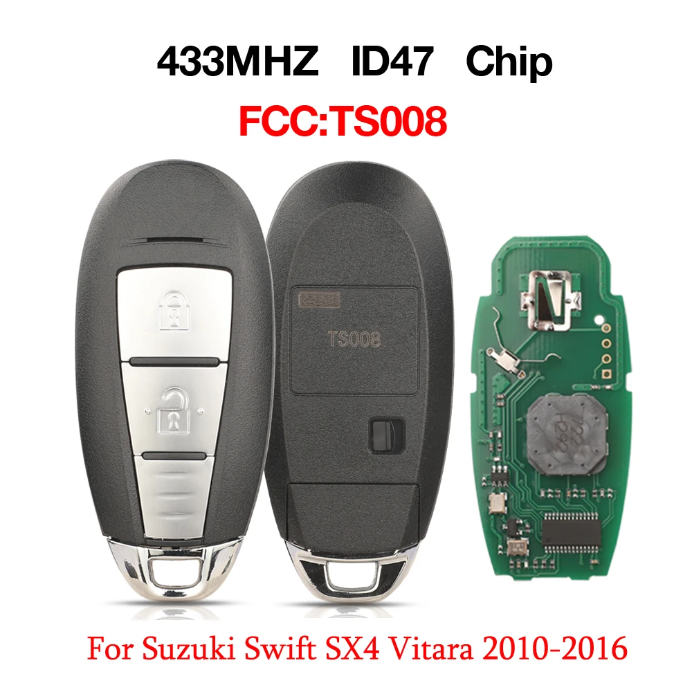 

Jingyuqin 2 Button Smart Remote Key 433Mhz ID47 Chip For Suzuki Swift SX4 Vitara 2010-2016 FCC：TS008 With Blank Blade