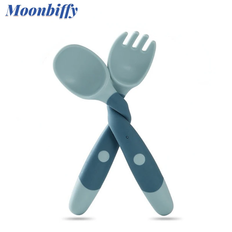 

Набор детских ложек и столовых приборов, сгибаемый силиконовый вилочный комплект для обучения малышу, детская посуда для кормления