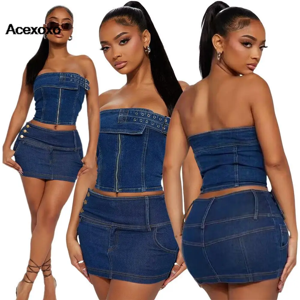 

2023 new spring and summer Europe sexy Europe and the United States Amazon chest skirt set cross-border chest stretch suit dress
