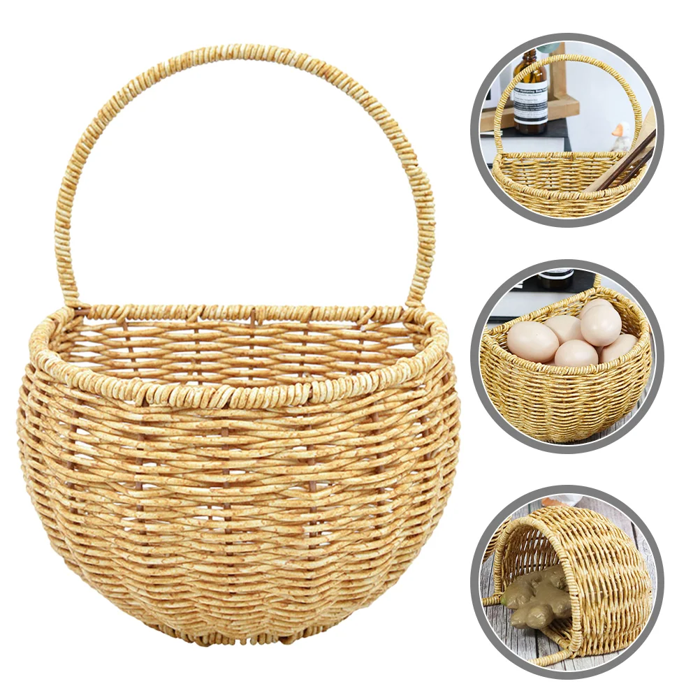 

Basket Hanging Wall Egg Wicker Fruit Rattan Flower Vegetable Woven Bread Picnic Kitchen Fruits Container Willow Baskets Planter
