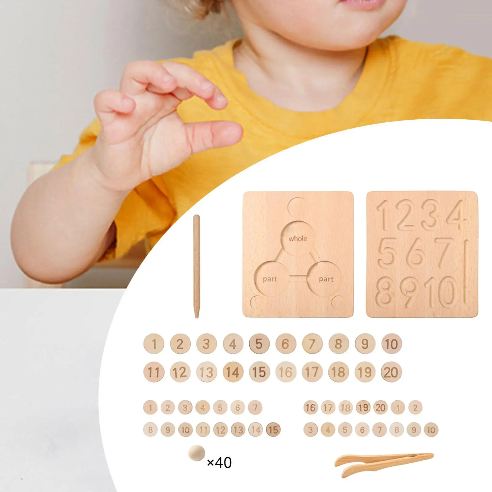 

Wood Number Tracing Board and Bead Set Mathematics Game Early Educational Toy Wooden Board Clip Bead Game for Ages 3 4 5 Kid