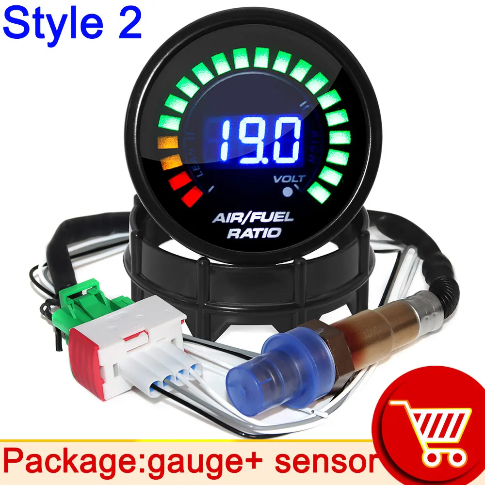 Цифровой датчик соотношения воздуха и топлива O2 Датчик кислорода для 12 В Автомобильный вольтметр Автомобильный датчик AFR 52 мм 2 в 1 метр Узкополосный индивидуальный
