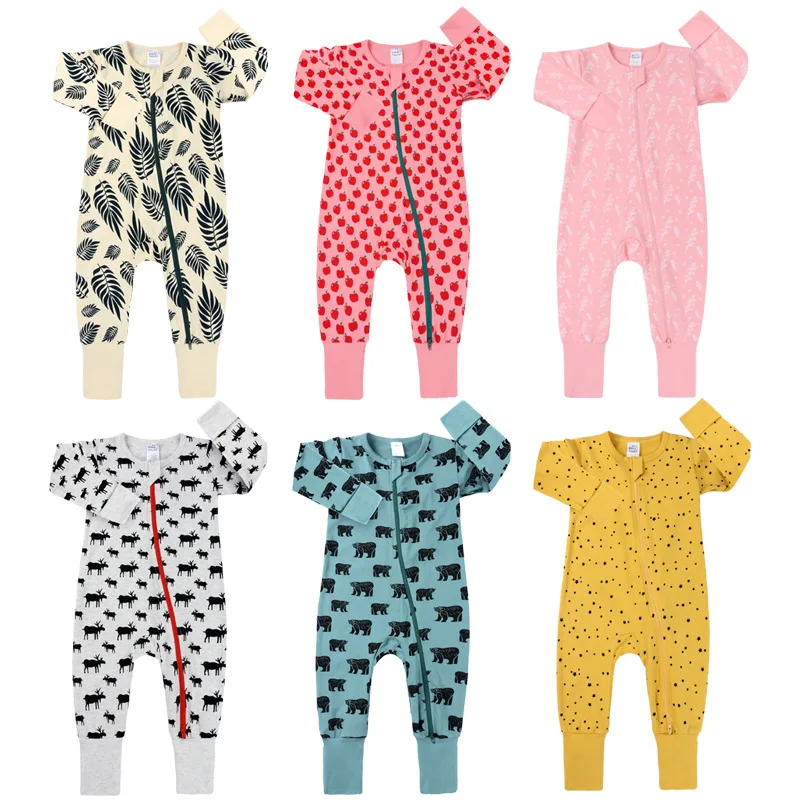 Newborn Baby Clothes Summer Long Sleeve Jumpsuits Baby Boys Girls Cartoon Cotton Jumpsuits Toddler Thin Pajamas Jumpsuits