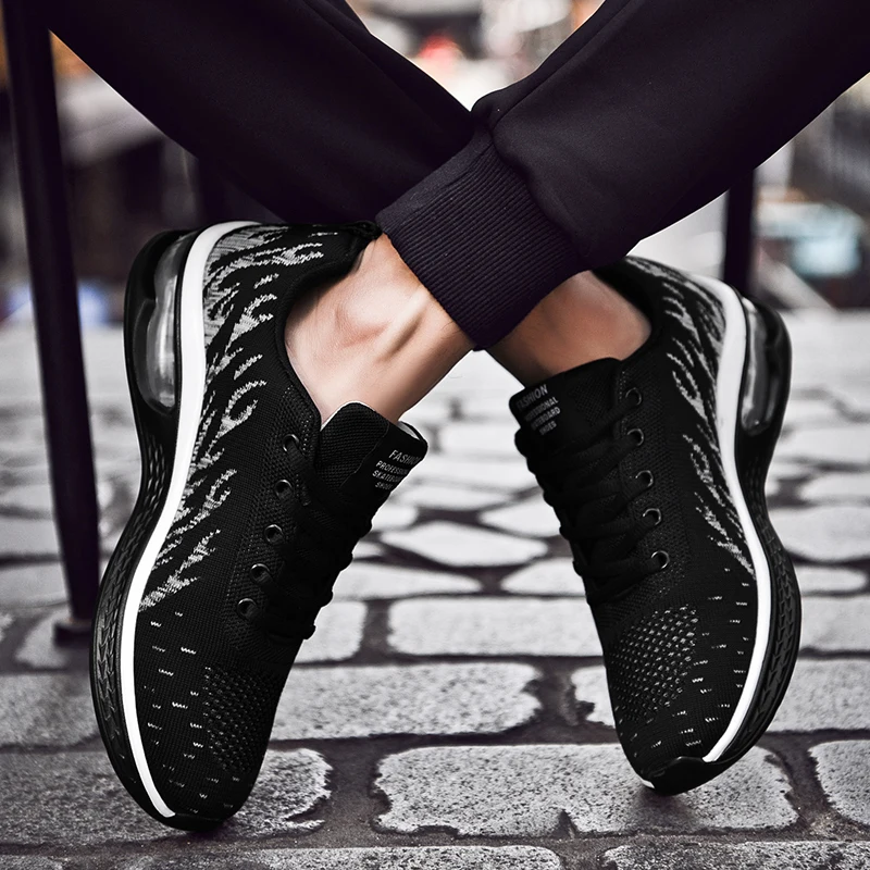 Men's Flame Printed Running Shoes Air Cushion Breathable Male Sneakers Lightweight Casual Sports Shoes Marathon Athletic Shoes