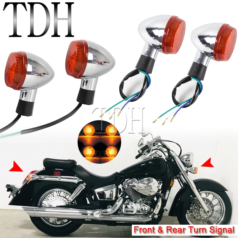 

Chrome Motorcycle Bullet Front Rear Lamp Turn Signals Indicator Flasher Lights E13 For Honda Shadow 400 750 VT750 VT 750 2004-07