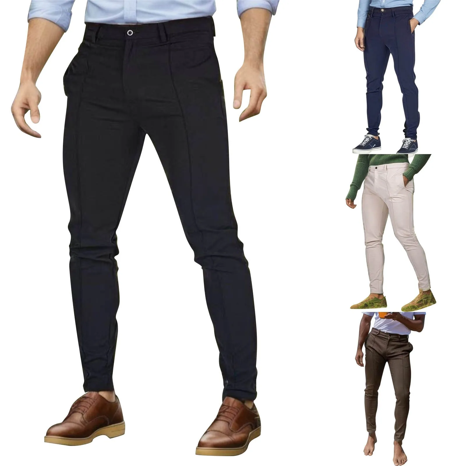 

Men'S Solid Color Tight Pocket Zipper Business Casual Daily Slim Fit Small Hem Pants Casual Tie Jean Pants 13 1