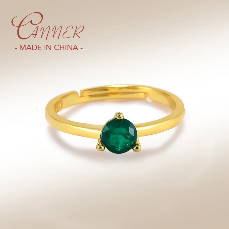 

CANNER 925 Sterling Silver Bague Femme Emerald Round Paraiba Tourmaline Finger Rings For Women Adjustable Ring Wedding Jewelry