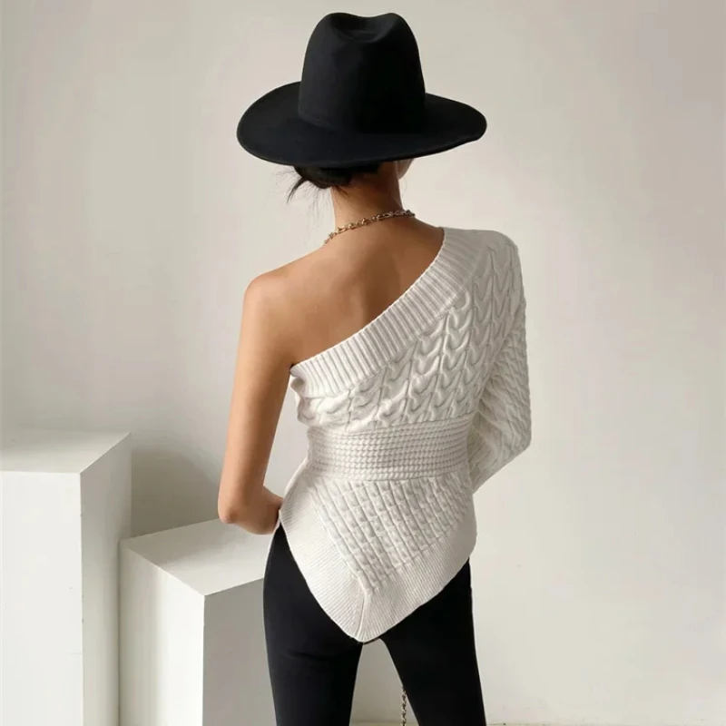 Французские шикарные женские свитера на одно плечо туники в корейском стиле