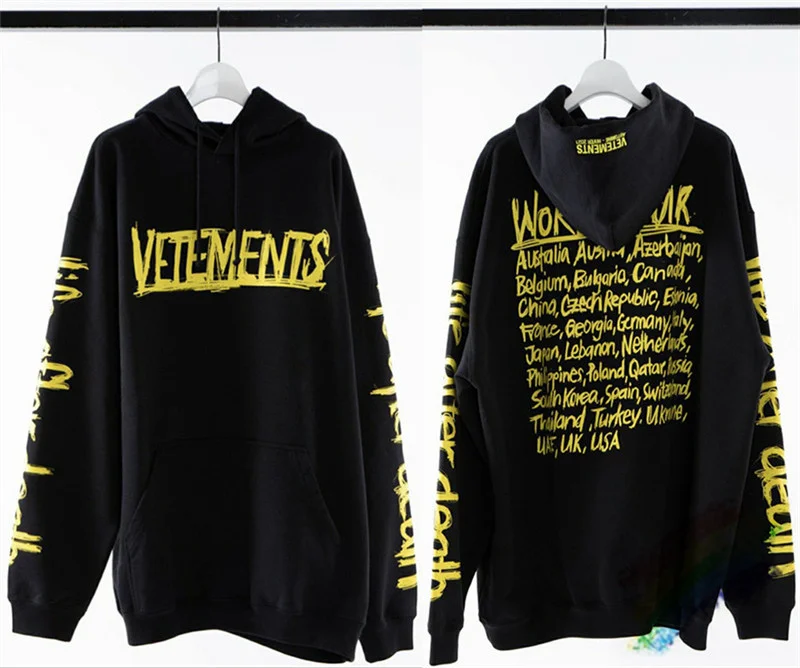 

2020FW Vetements Hoodie Hoody Men Women 1:1 Top Version Yellow Graffiti World Tour VTM Pullovers VETEMENTS Sweatshirts