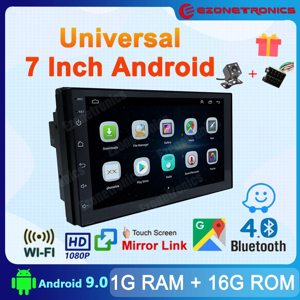 Автомагнитола 2 DIN, Android 9,0, автомобильный мультимедийный плеер с 7-дюймовым сенсорным IPS экраном, GPS, стерео, Bluetooth