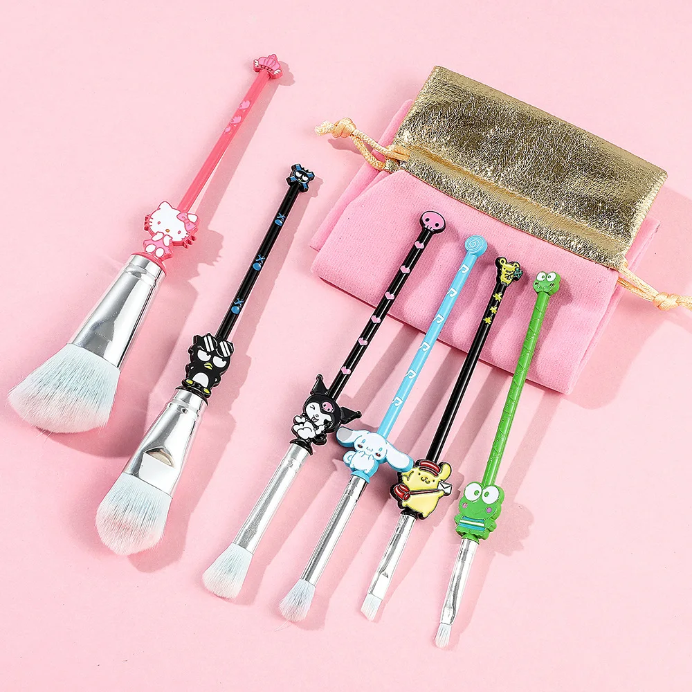 

6 pc/set Sanrio Cartoon Kuromi HelloKitty Cinnamoroll Makeup Brush Set MyMelody Kawaii Makeup Tools Eyeshadow Blush Brush