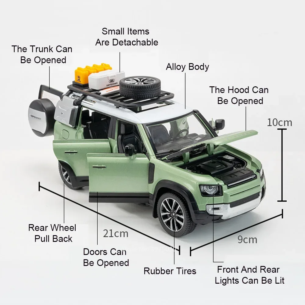 1:24 Land Rover Defender модели игрушечных машин из сплава уличная версия 6 дверей открытая