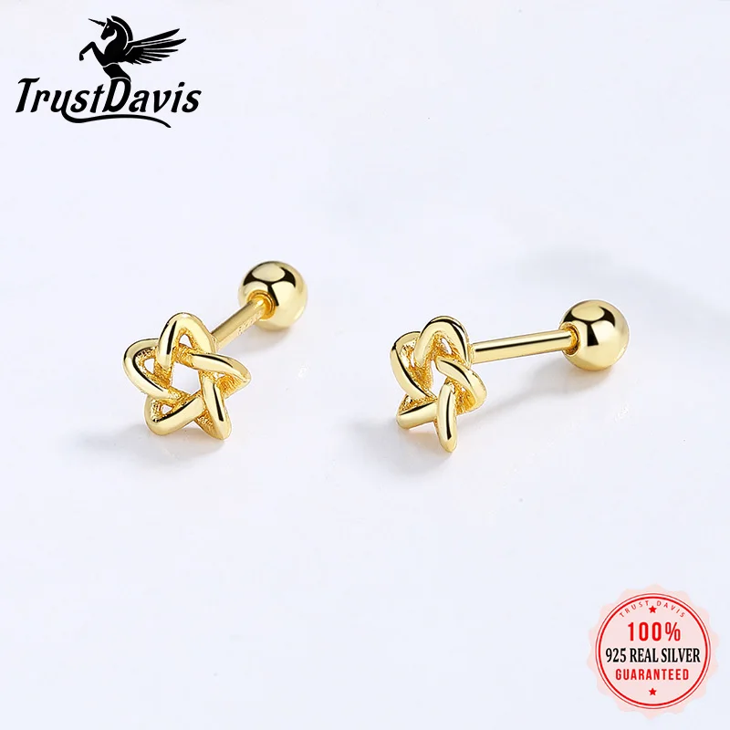 

TrustDavis Real 925 Sterling Silver Screw Stud Earrings Fashion Hollow Star Beads Earring For Women Wedding Fine Jewelry DA2557
