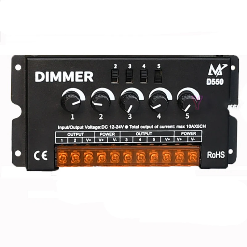 

LED Dimmer knob dimming Switch 12V-24V 5 channels Controller D550 suitable for RGB/RGBW/RGBWW/single color light strips. IP20