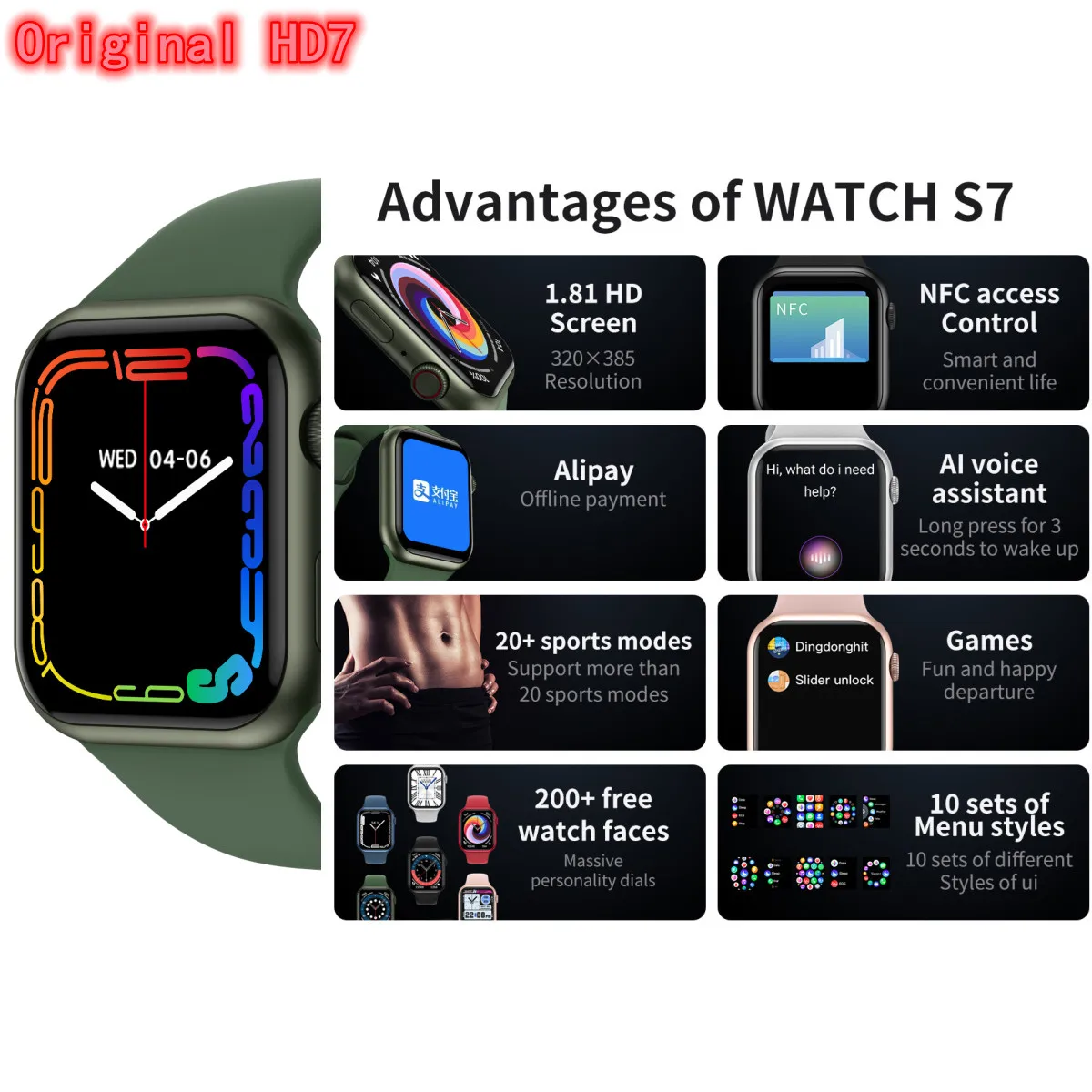 

Смарт-часы HD7 для мужчин и женщин, оригинальные Смарт-часы с экраном 1,81 дюйма, Bluetooth, функцией вызова, пульсометром, NFC, картой доступа