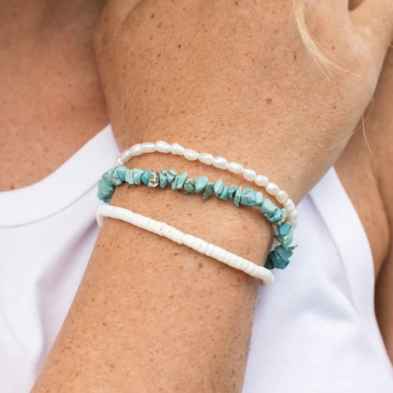 

Vlen Shell Disc Beads Pulseras Natural Stone Turquoises Bracelets for Women 2023 Summer Beach Stacking Bracelets Simple Jewelry