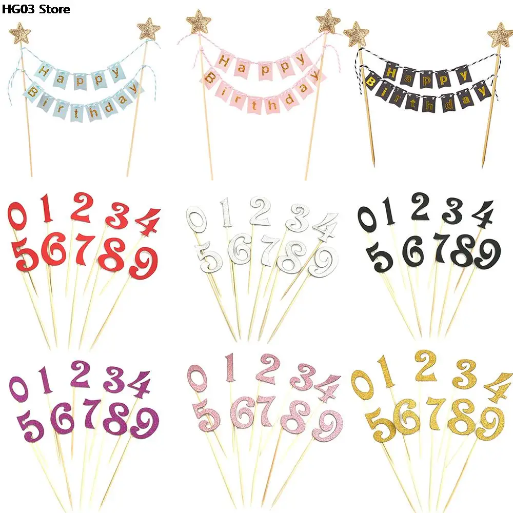 

Топпер для торта «С Днем Рождения» с цифрой 0-9, флаги для кексов, баннеры для торта на день рождения, свадьбы, вечеринки, украшения для малень...