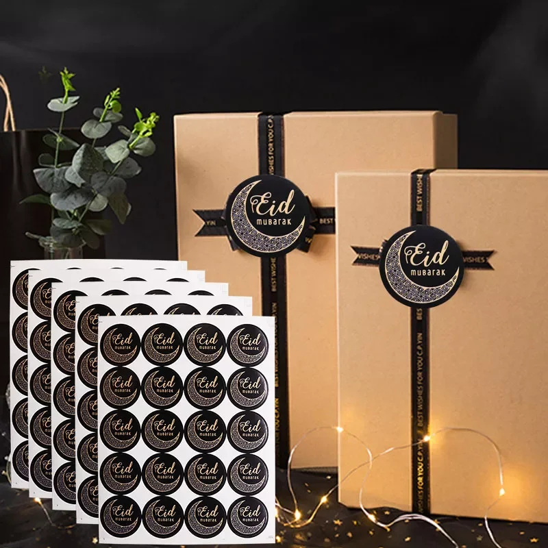 

60/120pcs 4style Black Ramadan Eid Stickers Eid Mubarak Gift Box Label Paper Bag Seal Sticker Ramadan Kareem Al-Fitr Decoration