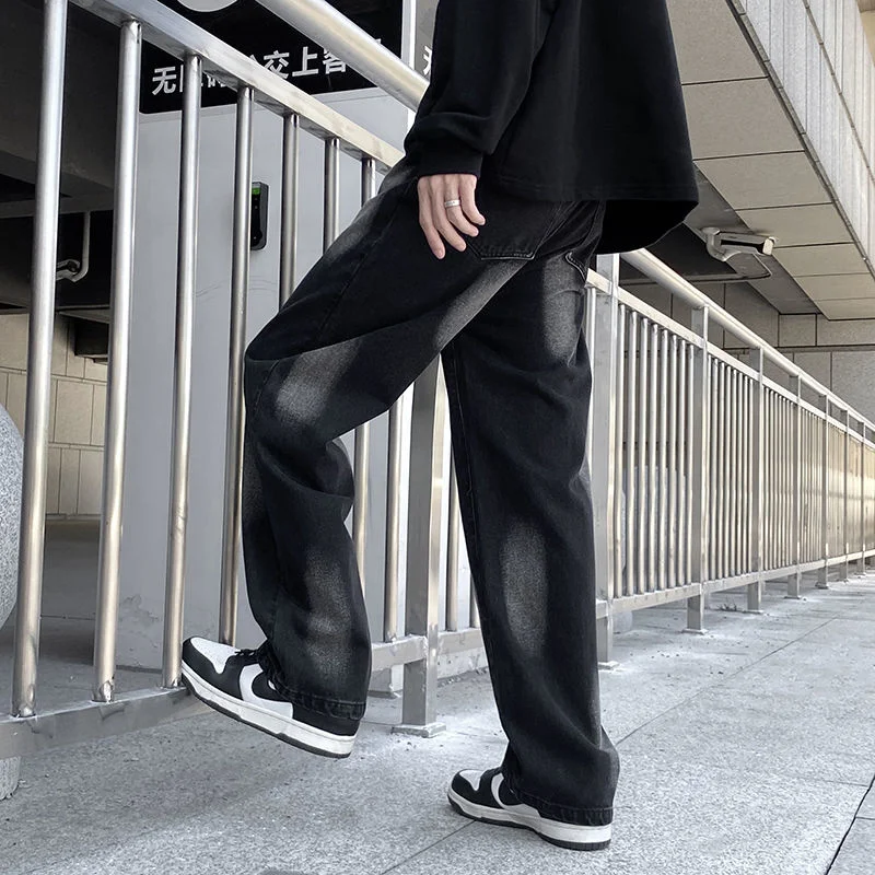Black Baggy Jeans Men's Fashion Retro Tie Dye Jeans Men Japanese Streetwear Hip Hop Loose Straight Denim Pants Mens Trousers