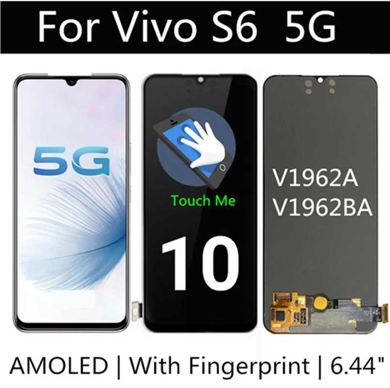 

ЖК-дисплей AMOLED для VIVO S6, 6,44 дюйма, запасной сенсорный экран в сборе, аксессуар для телефона VIVO V1962A V1962BA LCD