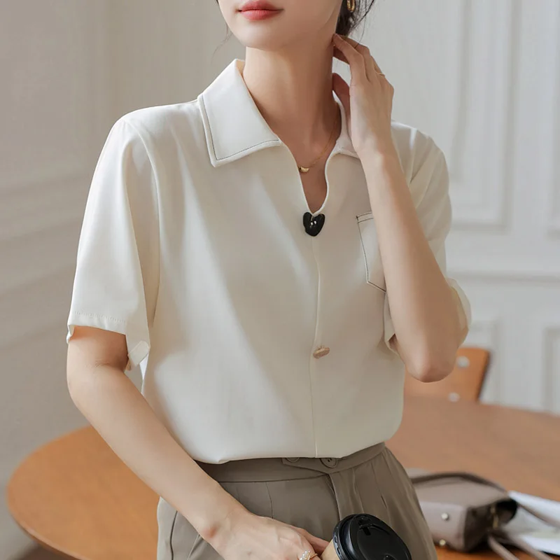 

Женская Однотонная рубашка-поло с V-образным вырезом