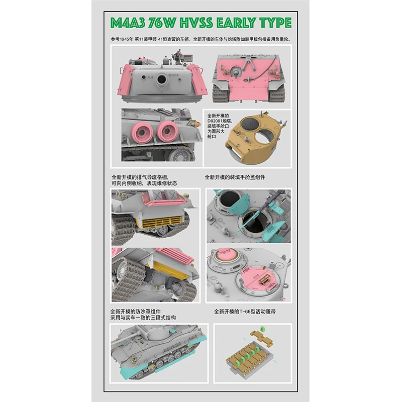 Ryefield-модель 5058 М4А3 76W HVSS раннего типа D82081 башня T-66 Танковая сборная модель для взрослых хобби DIY.