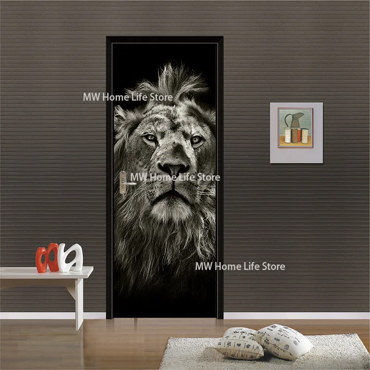 3D дверные наклейки с животными самоклеящаяся Съемная роспись декоративный
