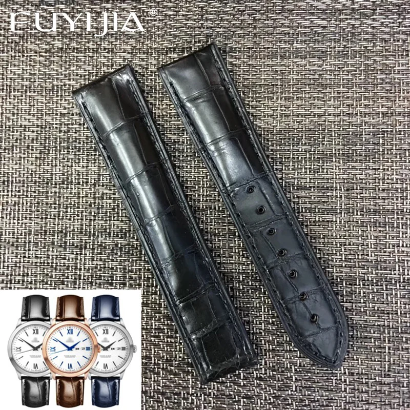 

FUYIJIA Luxury O-MEGA Watch Band Handmade Alligator Strap 19MM 20MM 21MM Genuine Leather Belt Custom Crocodile Skin Watchbands