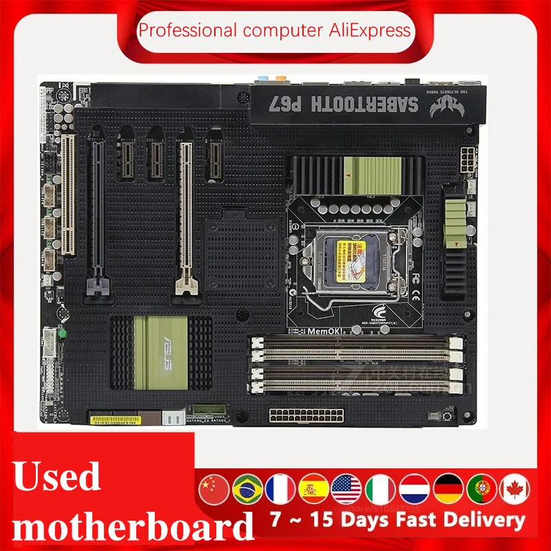 Материнская плата LGA 1155 DDR3 P67 P8P67 для настольного компьютера ASUS SaberTooth (без тепловой