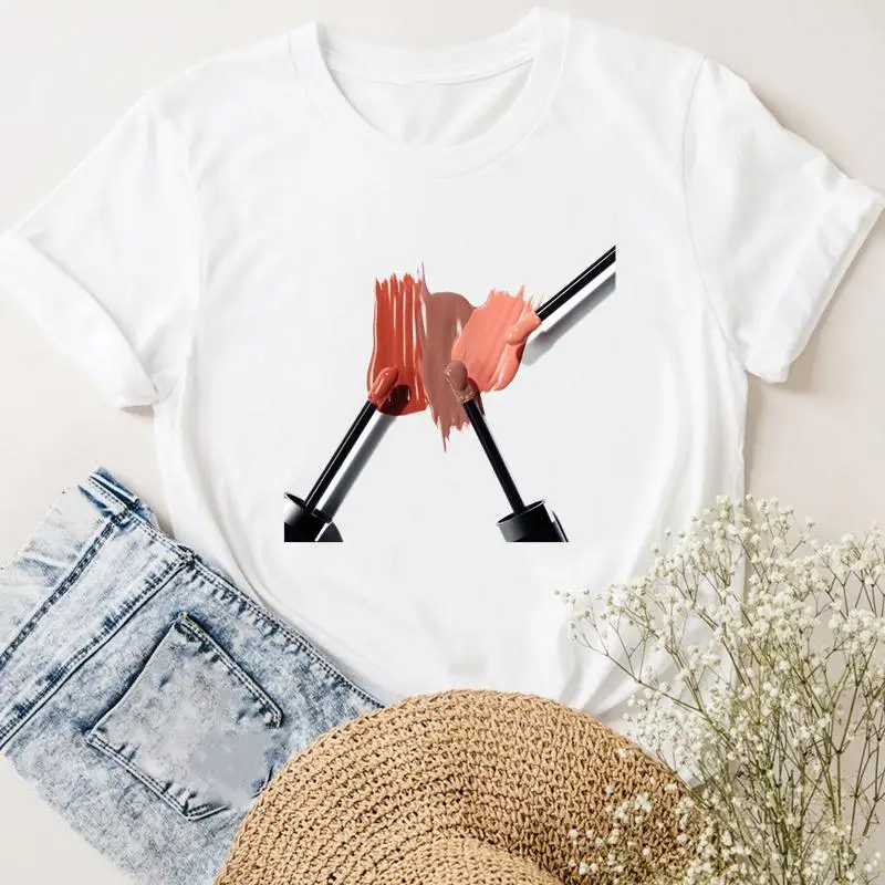 

Women Tshirts Trend Make Up Lovely 90s Short Sleeve Ladies Fashion Casual Summer Clothes Female Tee Graphic T-shirt Clothing