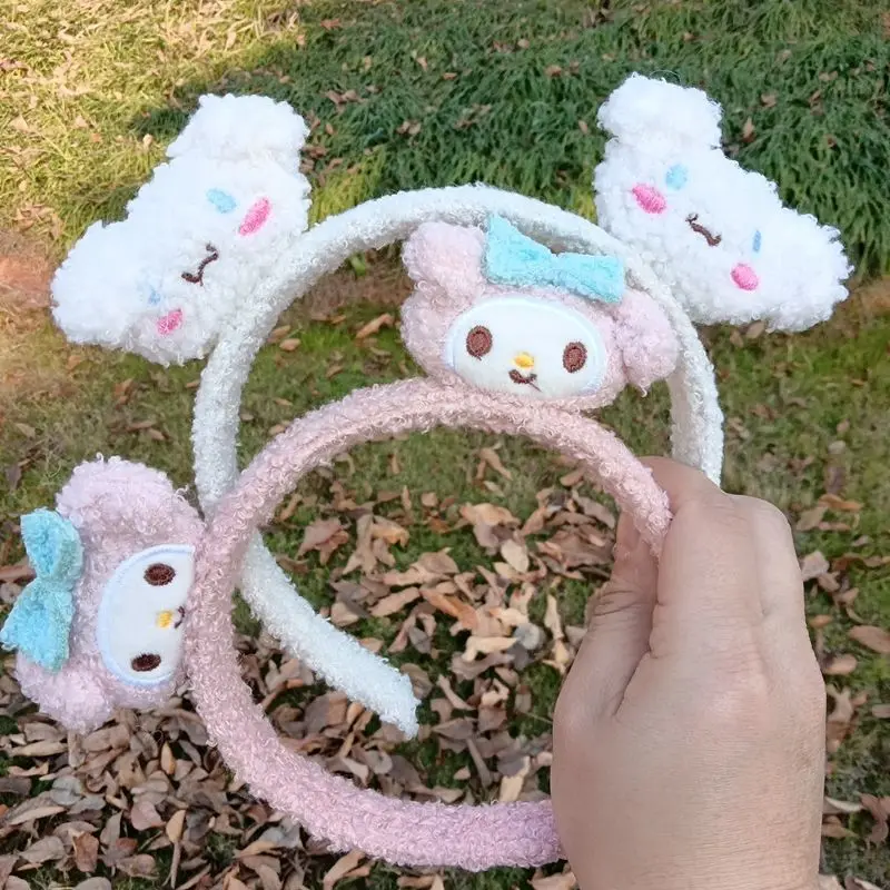 

Kawaii Sanrios Hair Accessories Hellokittys Mymelody Cinnamoroll Cartoon Cute Face Wash Headband Anime Plush Headwear Girl Gift