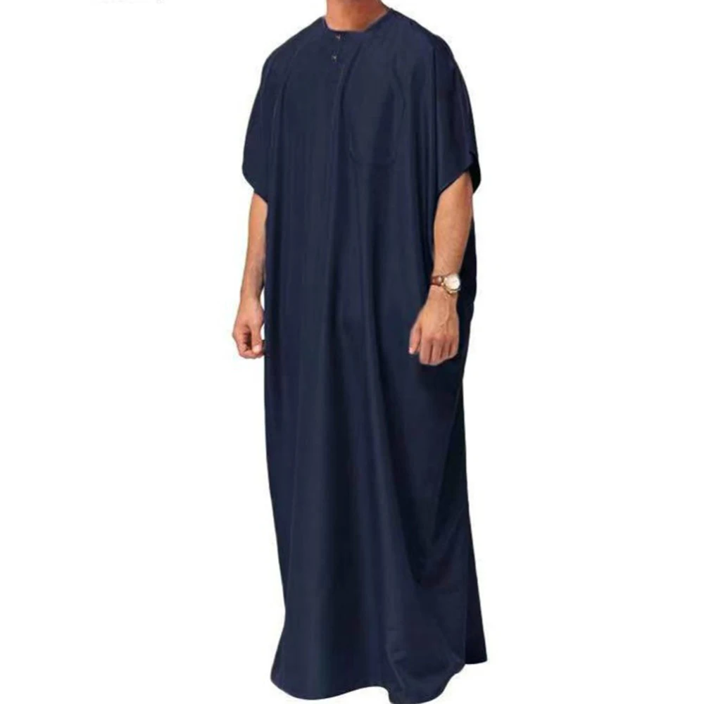 Middle East Ethnic Costume Muslim Robe Solid Color Men Gentleman Simple Arabic Islamic Casual Party Loose Cotton Robe