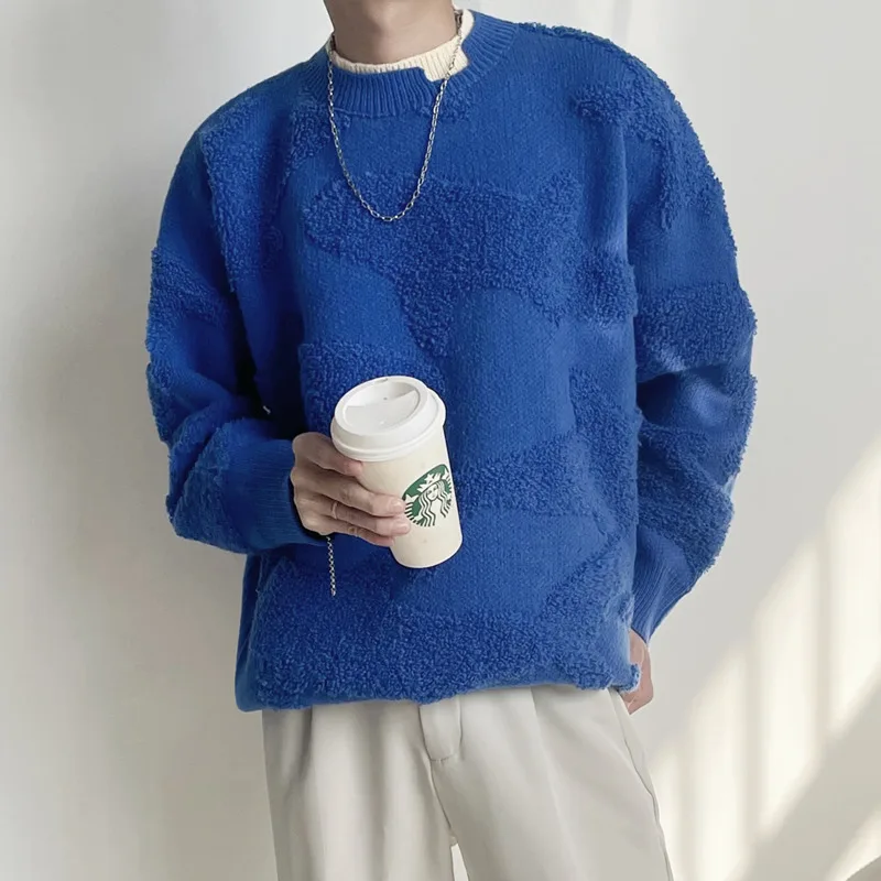 

SYUHGFA мужская одежда свитер 2022 зимний фальшивый из двух частей Свободный корейский стиль винтажный Свитер оверсайз трикотажный пуловер с кр...