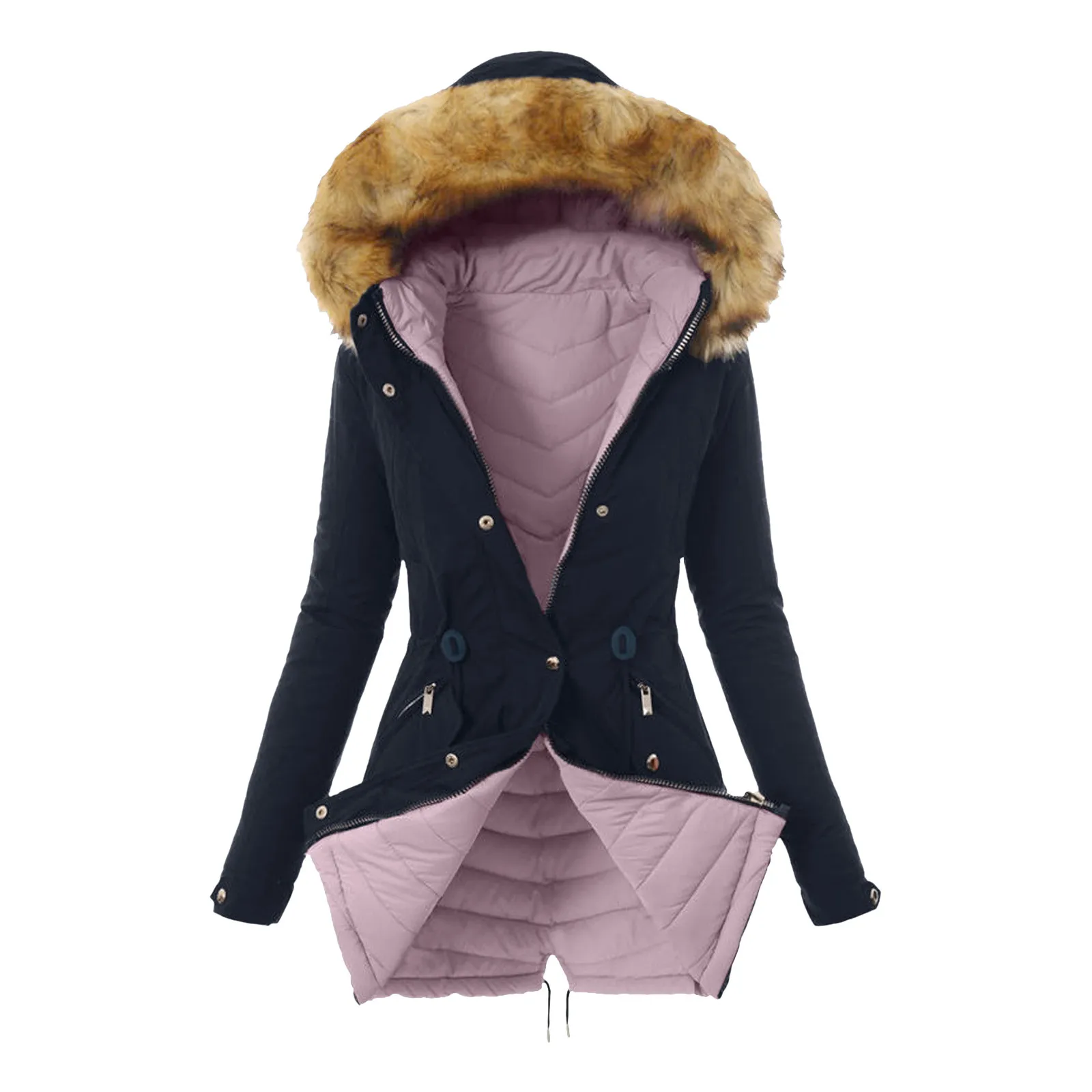 

Overcoat Fur' Lined Hooded Warm Coat Trench Thick Women's Winter Jacket Outwear Women's loose thickening cotton-padded jacket