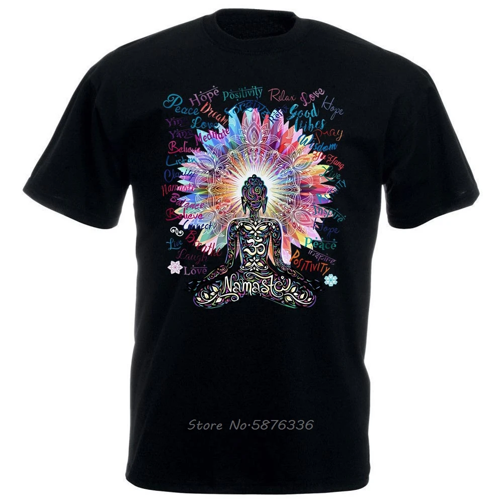 T-Shirt Namaste Buddha Flowers Positive Quotes Colour Explosion Tees Fashion Cotton Slim Fit Top Solid Color Company T Shirt