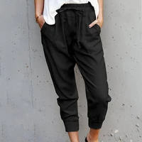 women wide leg pant slim fit cropped small feet trousers female solid loose casual sports bondage pants for ladies spring summer