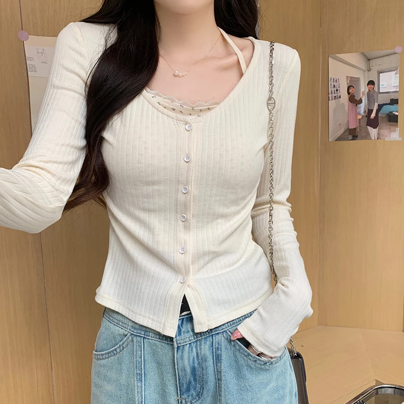 Новые корейские шикарные кружевные футболки из двух частей с цветочным принтом