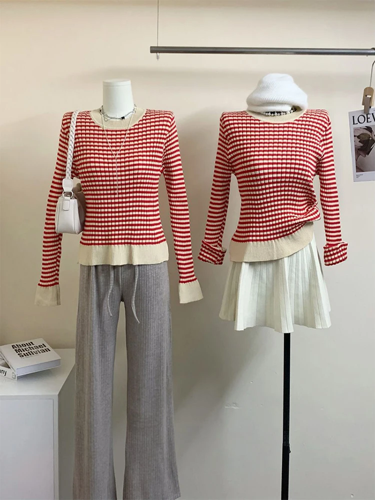 

Женский Классический трикотажный пуловер с круглым вырезом и длинным рукавом