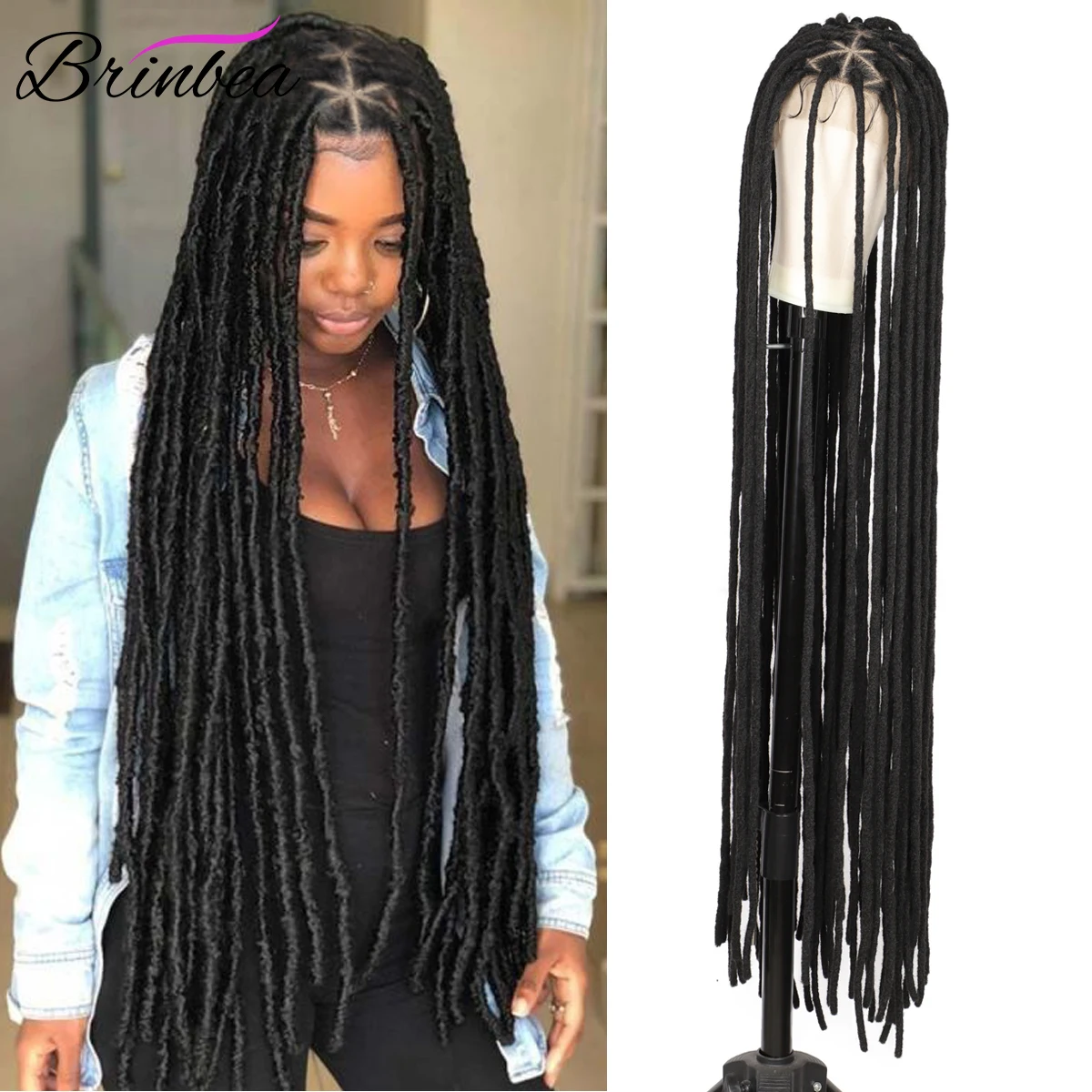 

Brinbea Synthetic Braided Wigs 50 Inches Lace Front Wigs Faux Locs Braids Hair Traingle Knotless Long Locs Wig With Baby Hair