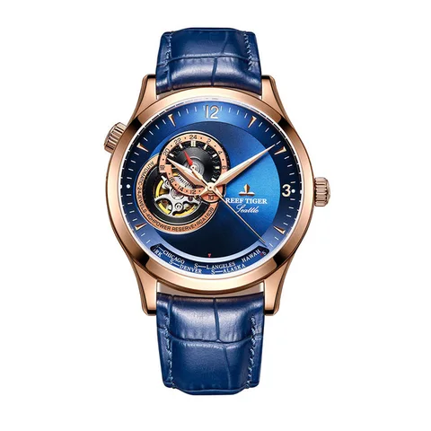 Мужские повседневные часы Reef Tiger/RT 2021, Роскошные автоматические механические часы цвета розового золота, водонепроницаемые дизайнерские часы из нержавеющей стали