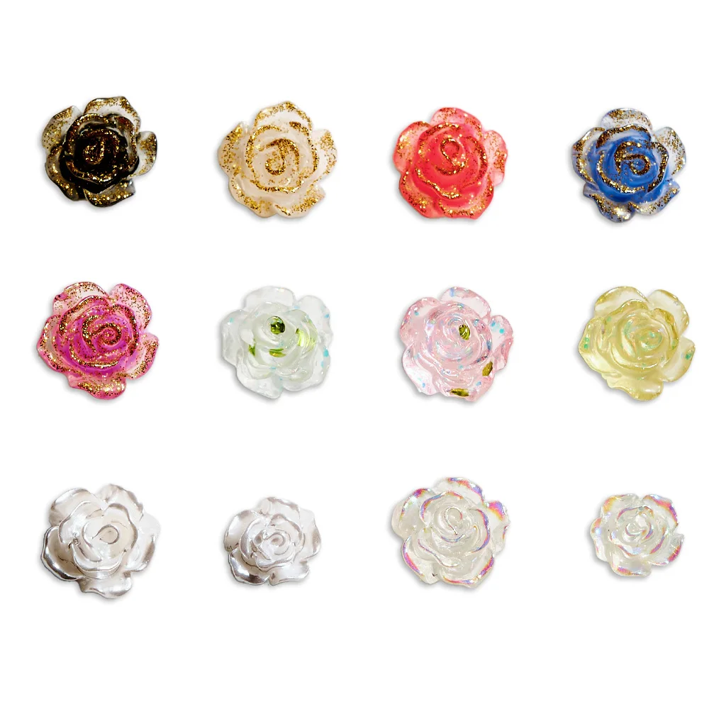 100pcs 3D Camellia Mixed Beads Charms Nail Art Decorations Jewelry White Aurora Glitter Rose Flower Rhinestone Manicure Accessor images - 6